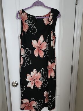S.L. Fashions Black Midi Sleeveless Pink Floral Dress Size 16W